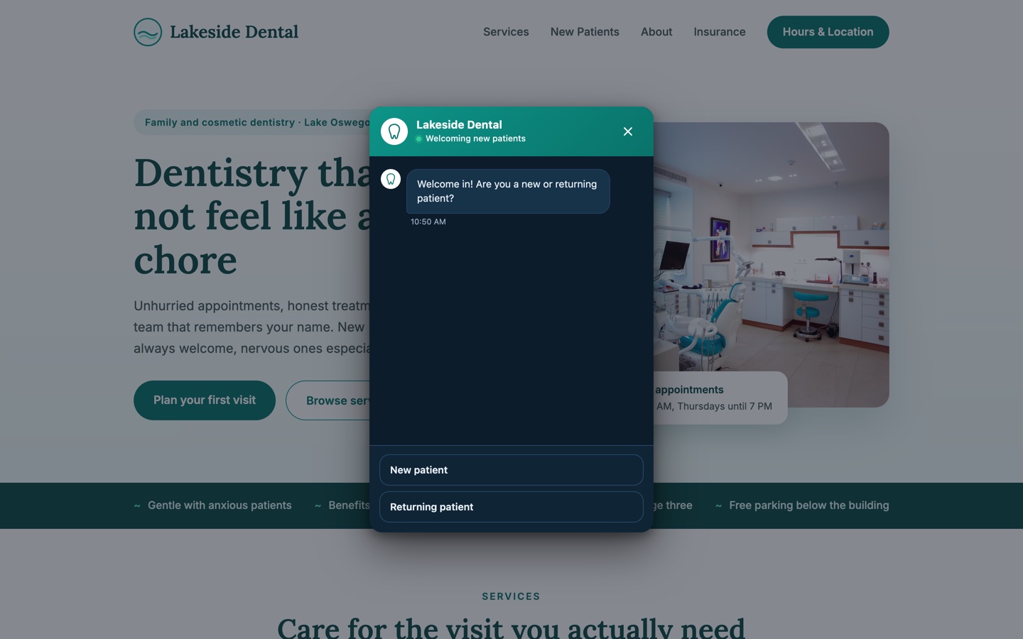 A conversation starting on a dental site